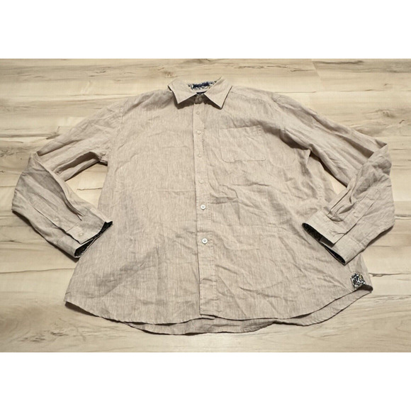 Alan Flusser Men XL Shirt Cotton Linen Button Down Beige - Picture 1 of 8